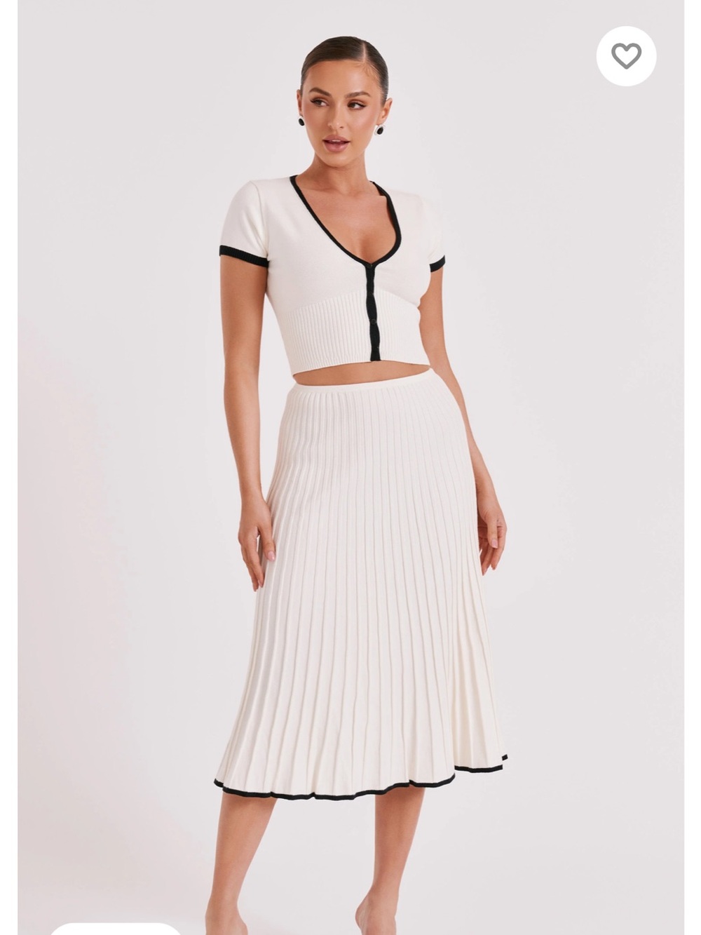 Meshki Jolene Contrast Rib Knit Set Top & Midi Skirt Size Small